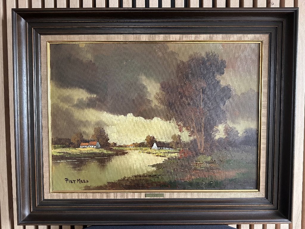 Schilderij van Piet Mees - Hoeve aan de rivier, Ophalen