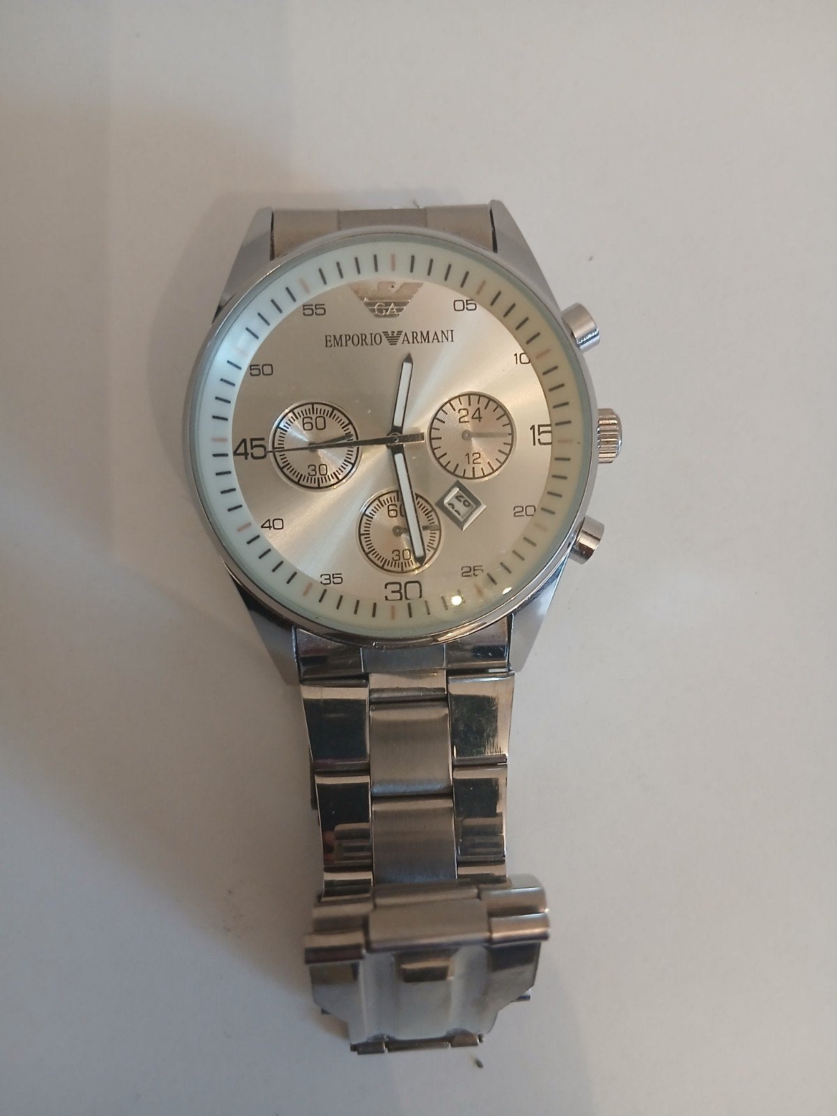 Montre Chronographe Emporio Armani - Argenté / Acier, Montre-bracelet, Autres marques, Enlèvement ou Envoi, Acier