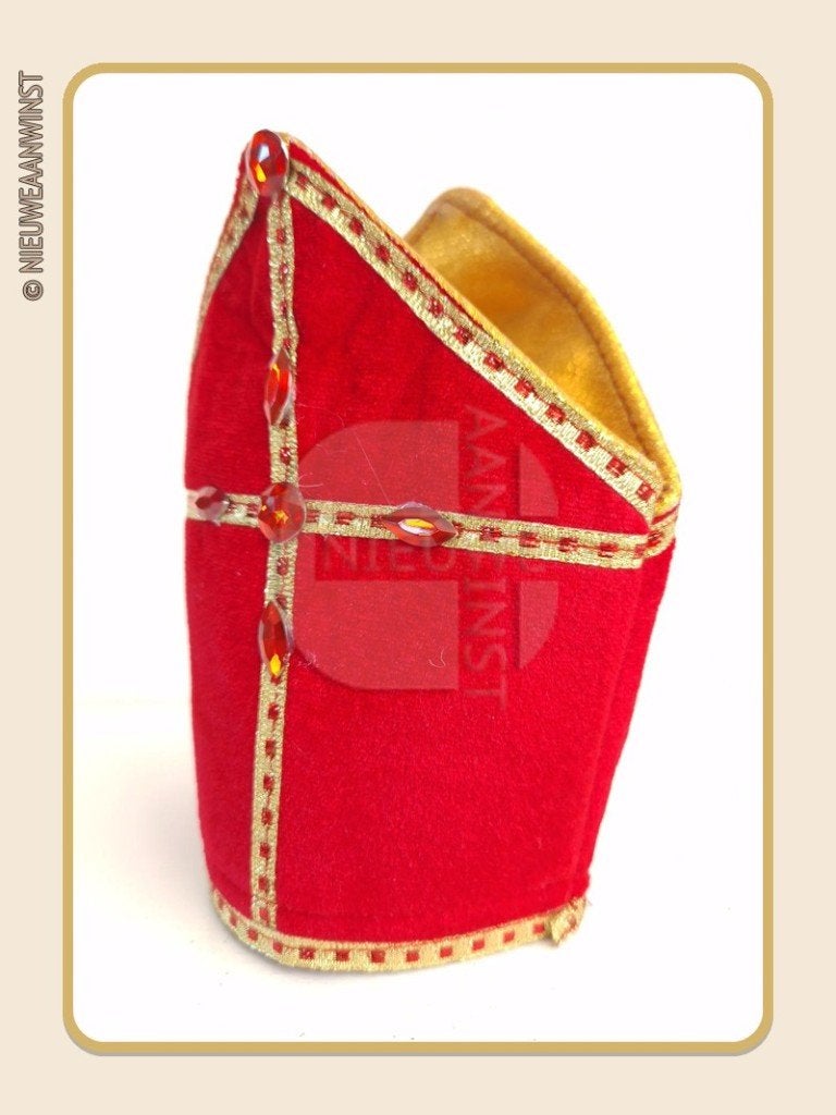Nostalgische etalage Sinterklaas mijter - rood - 16cm, Verzenden, Zo goed als nieuw