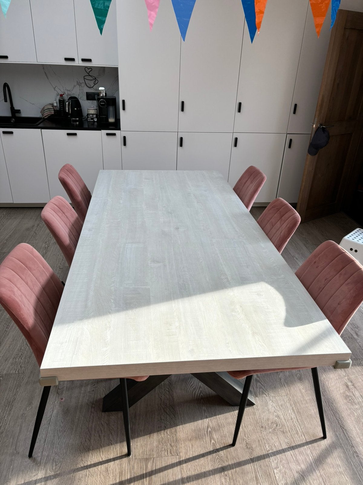 Eettafel met 6 stoelen, Huis en Inrichting, Ophalen, 100 tot 150 cm, Eikenhout, 200 cm of meer