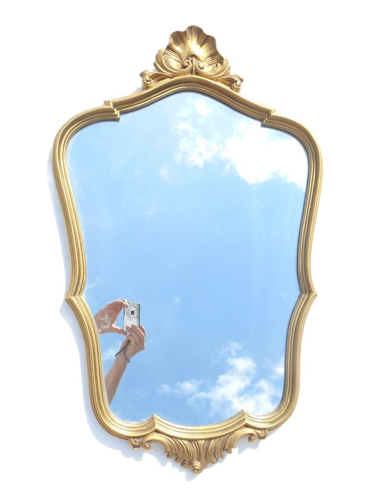 Miroir ancien en métal doré des années '60, Enlèvement, Ovale, Moins de 50 cm, Moins de 100 cm