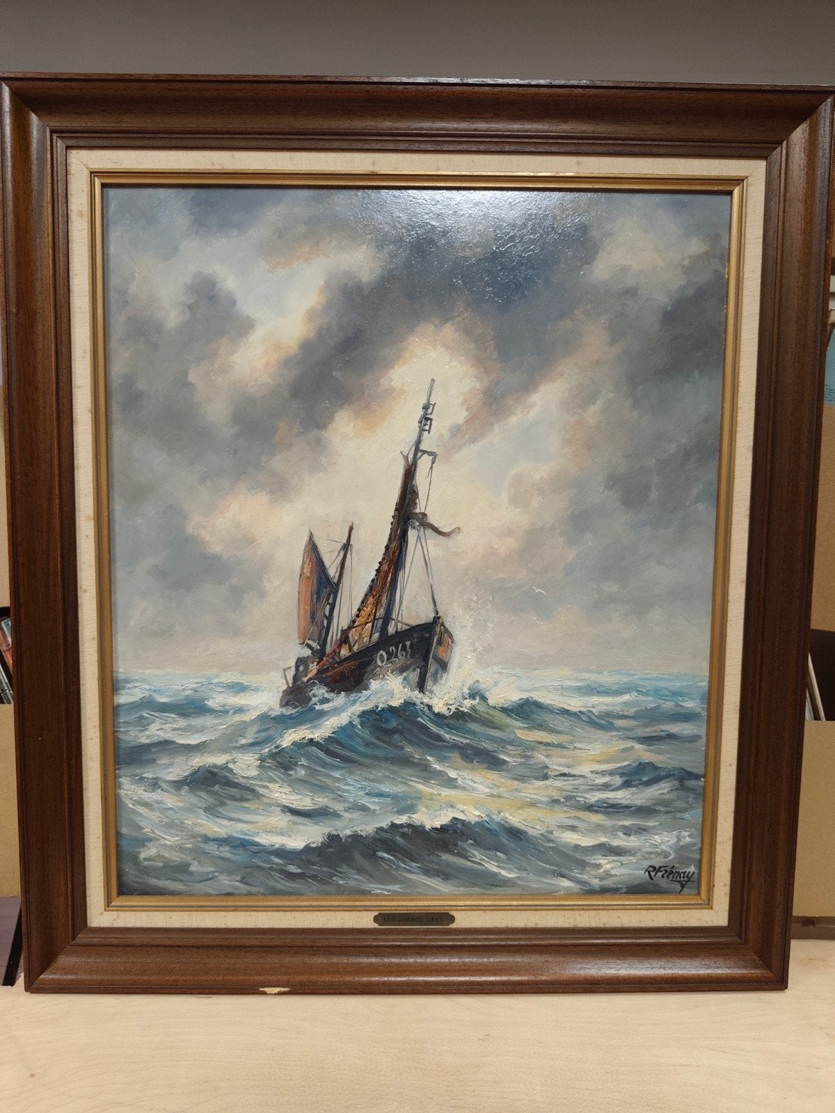 Peinture avec un bateau 75x85 cm., Enlèvement