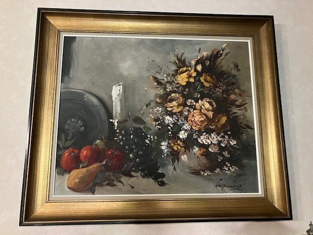 schilderij, Antiek en Kunst, Kunst | Schilderijen | Klassiek, Bloemen, Klassiek, Olieverf, Doek, Bijzondere lijst, Gesigneerd