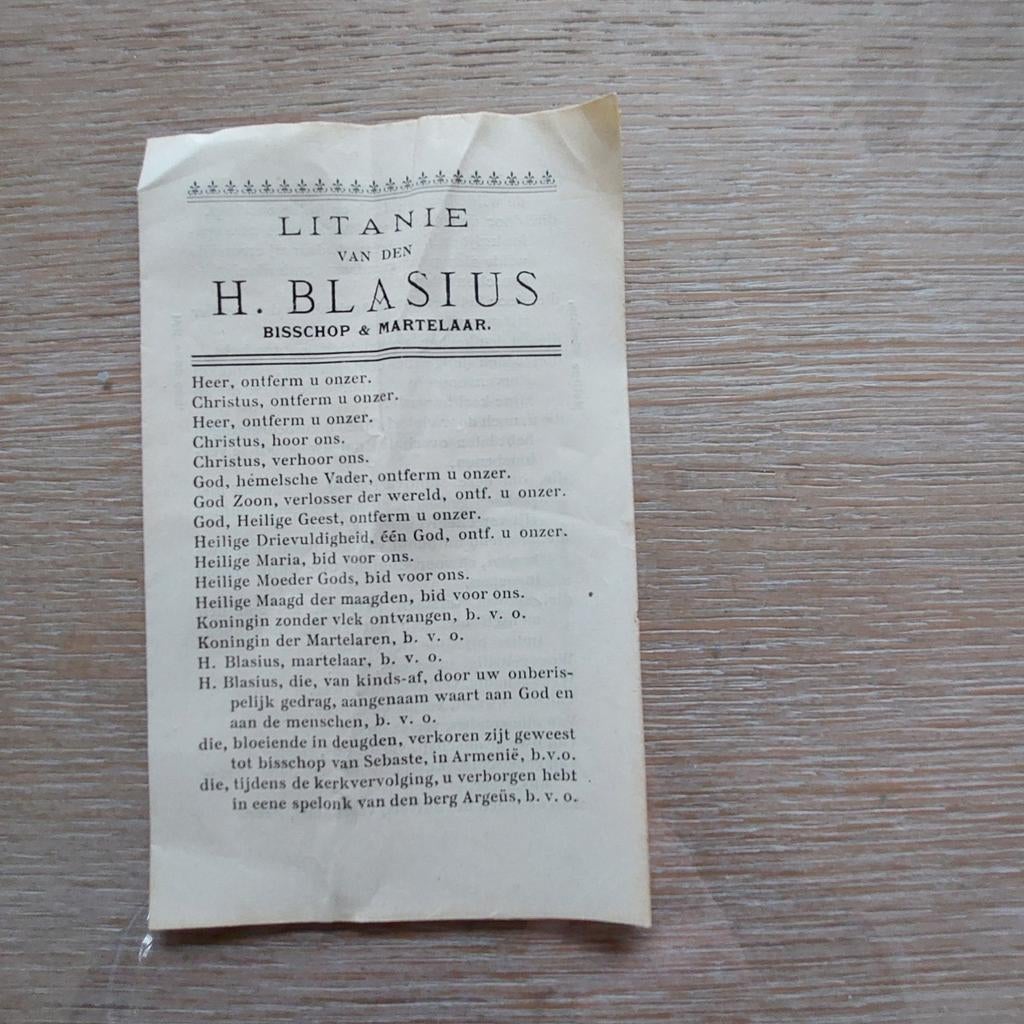 Bidprentje : Litanie H. Blasius, Verzamelen, Ophalen of Verzenden, Bidprentje