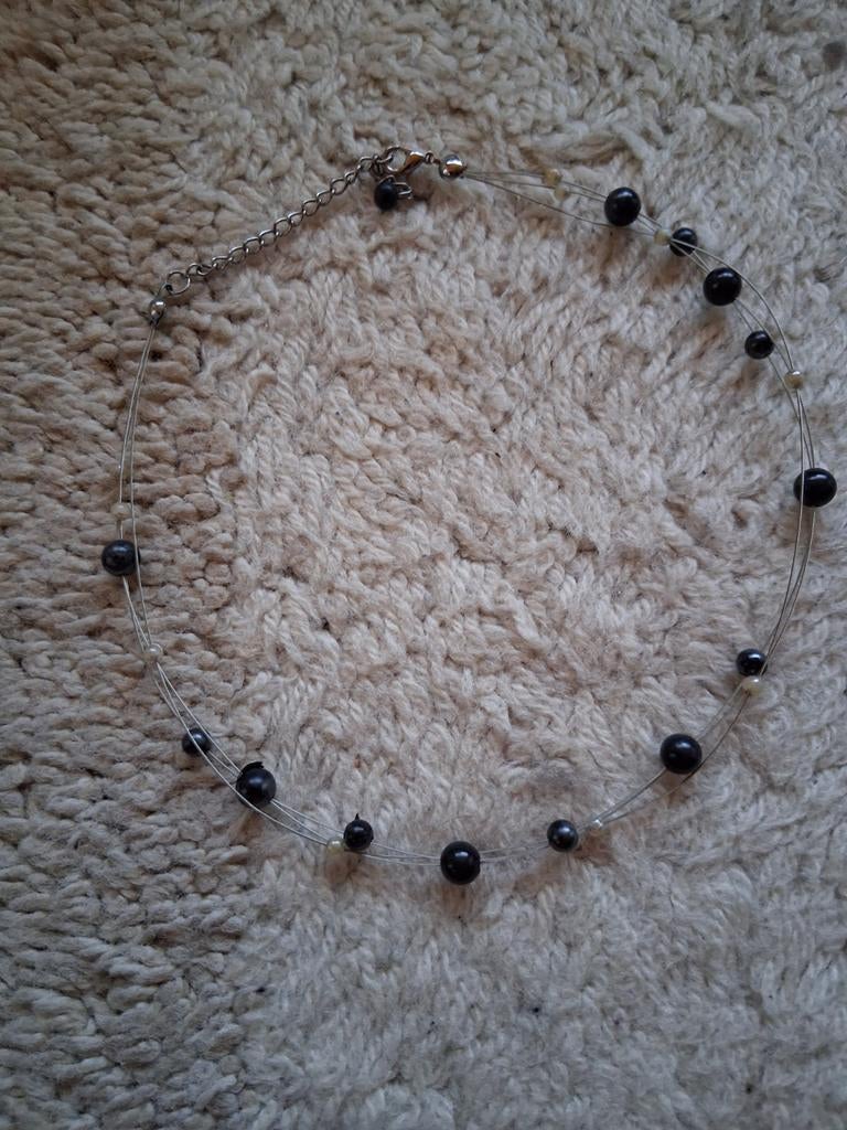Ketting met zwarte kralen handgemaakt, Ophalen of Verzenden