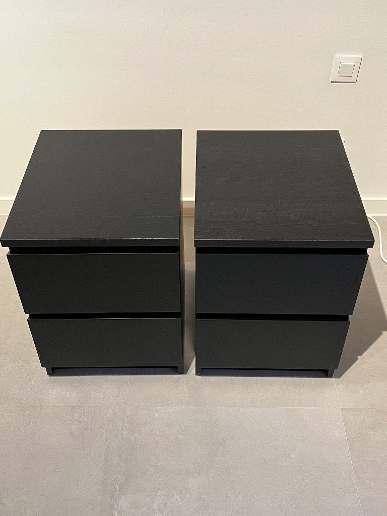 Tables de nuit MALM - Commode 2 tiroirs - NOIR, Maison & Meubles, Comme neuf, Moins de 45 cm, Enlèvement, 55 à 70 cm