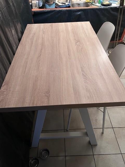 Hoge keukentafel met 4 barstoelen wit / eik naturel, Ophalen, Gebruikt