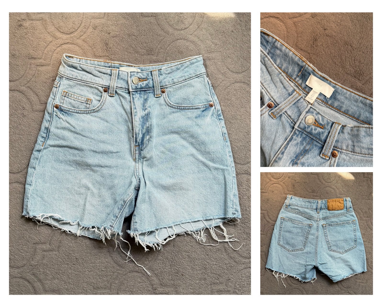 Lichtblauwe Denim Short met Hoge Taille | Gerafelde Zoom, Kleding | Dames, Spijkerbroeken en Jeans, Ophalen of Verzenden, Zo goed als nieuw