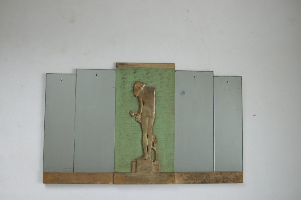 Rowley Gallery art deco spiegel met verguld reliëf, Ophalen, Overige vormen, 100 tot 150 cm, Minder dan 100 cm