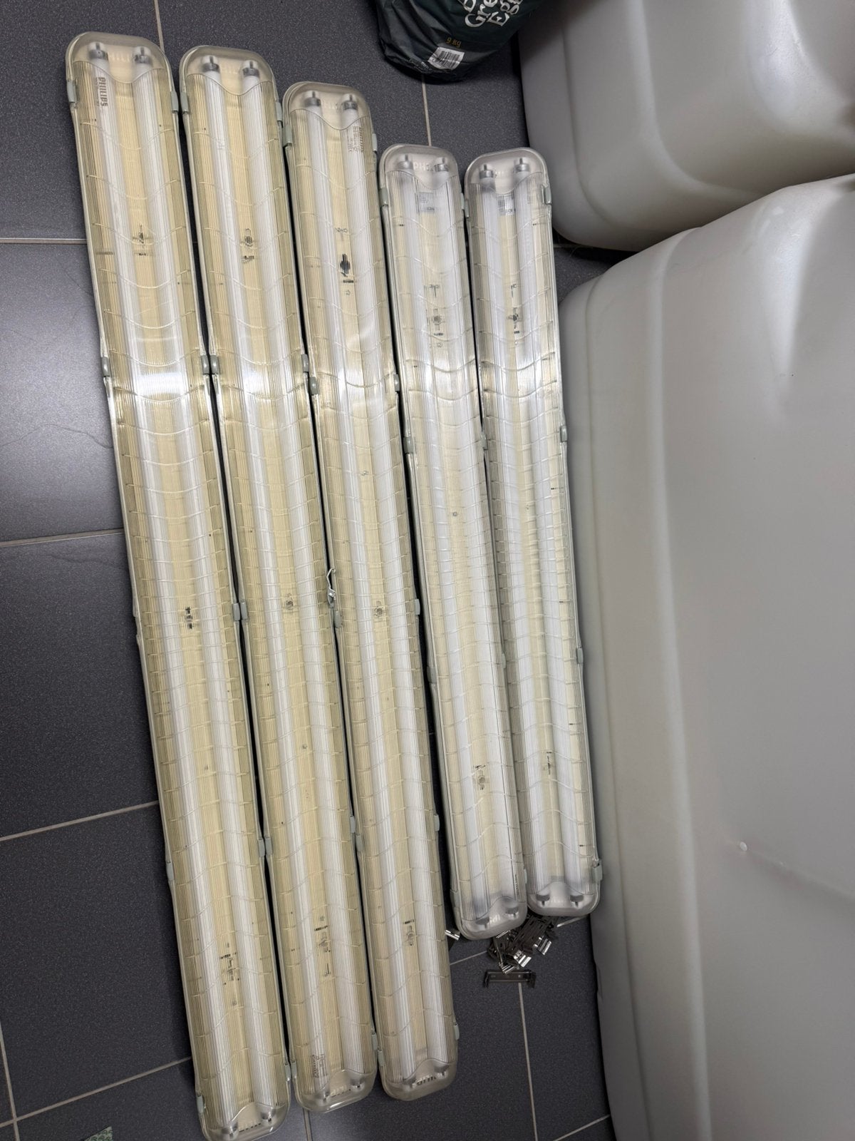 TL lamp armatuur + lampen. 3x150cm en 2x120cm, Doe-het-zelf en Bouw, Bouwverlichting, Ophalen, Gebruikt, Lamp met armatuur