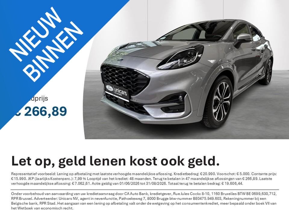 Ford Puma 1.0i Ecoboost mHEV 114kW Aut. ST-Line AUTOMAAT, 155 pk, Bedrijf, 5 deurs, 3 cilinders