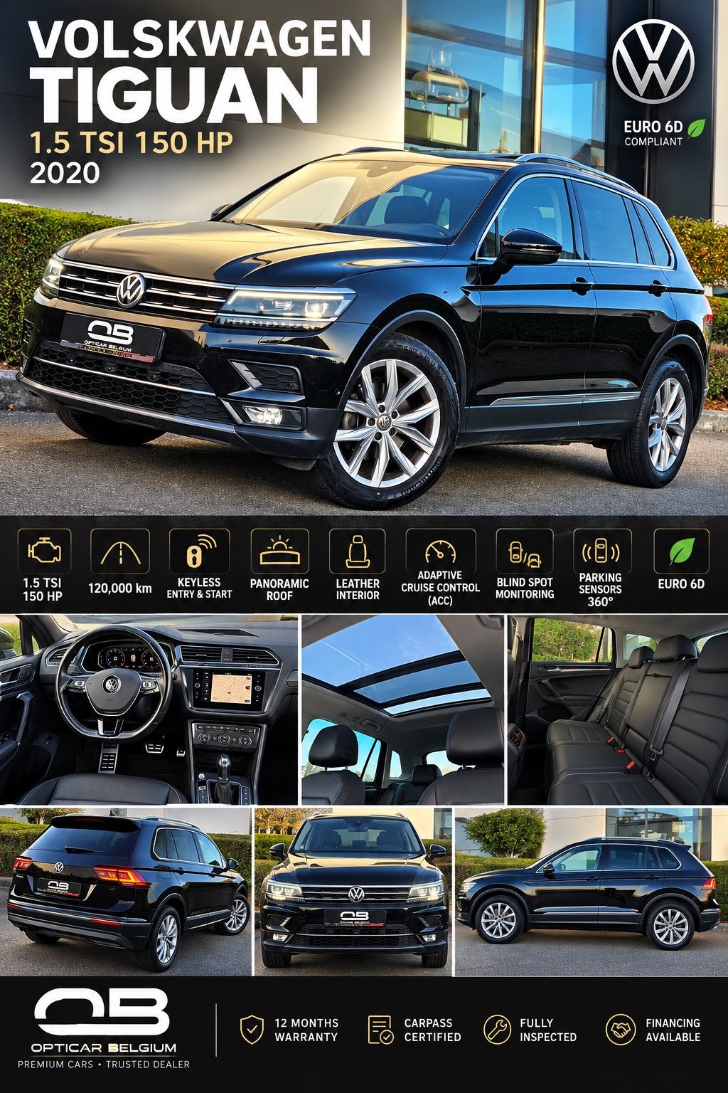 *** Vw Tiguan - 1.5 Tsi - Full Option - Carpass - Garantie *, Autos, Cuir, Achat, Entreprise, Carnet d'entretien