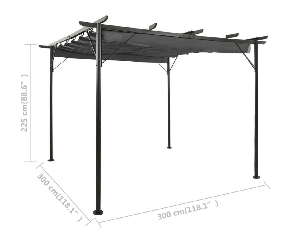 Pergola avec toit rétractable anthracite 3x3 m², Jardin & Terrasse, Neuf, Store à projection, 250 cm à 450 cm, 300 cm ou plus