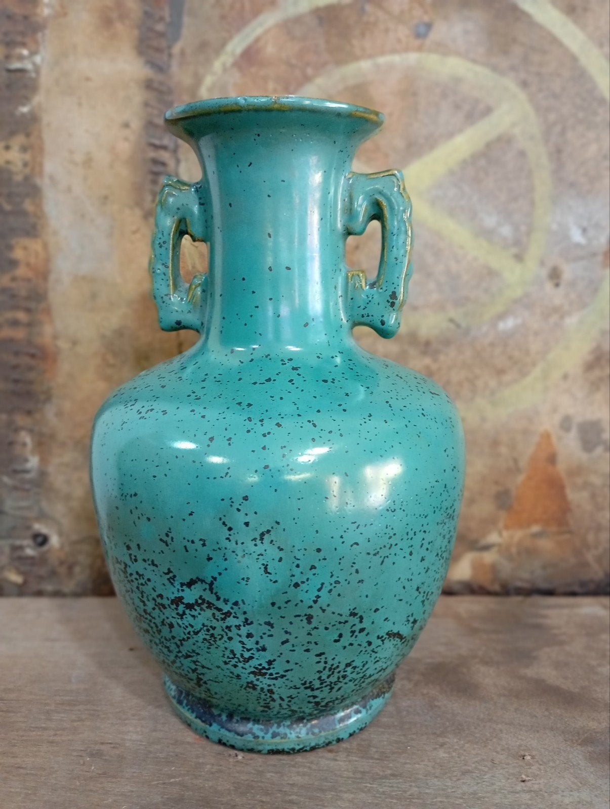 Vase chinois en céladon à anses — Glaçure vert turquoise, Enlèvement ou Envoi