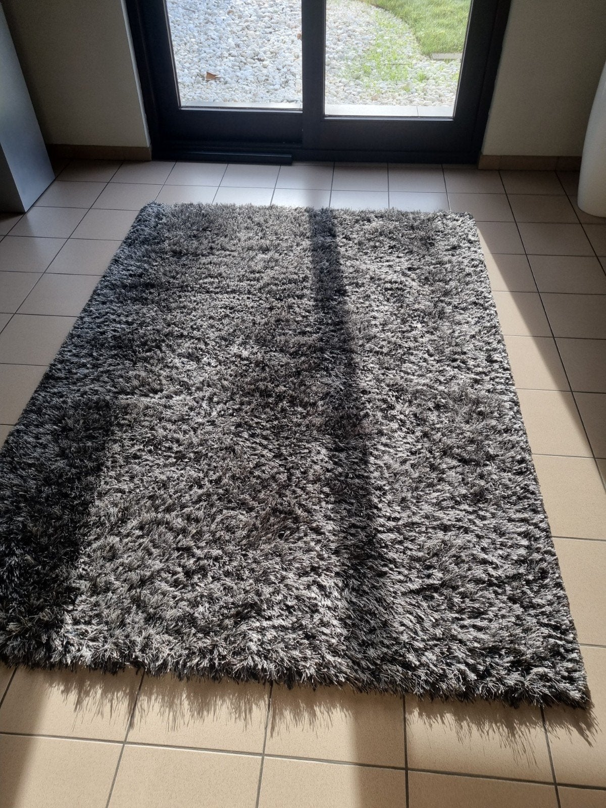Wollig tapijt grijs/ecru, Ophalen, 200 cm of meer, Zo goed als nieuw, 200 cm of meer