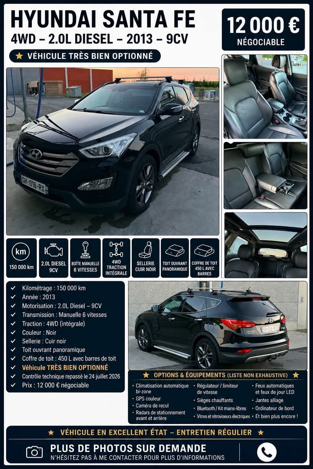 Hyundai santa fe 2013, Autos, Hyundai, Particulier, Santa Fe, Enlèvement