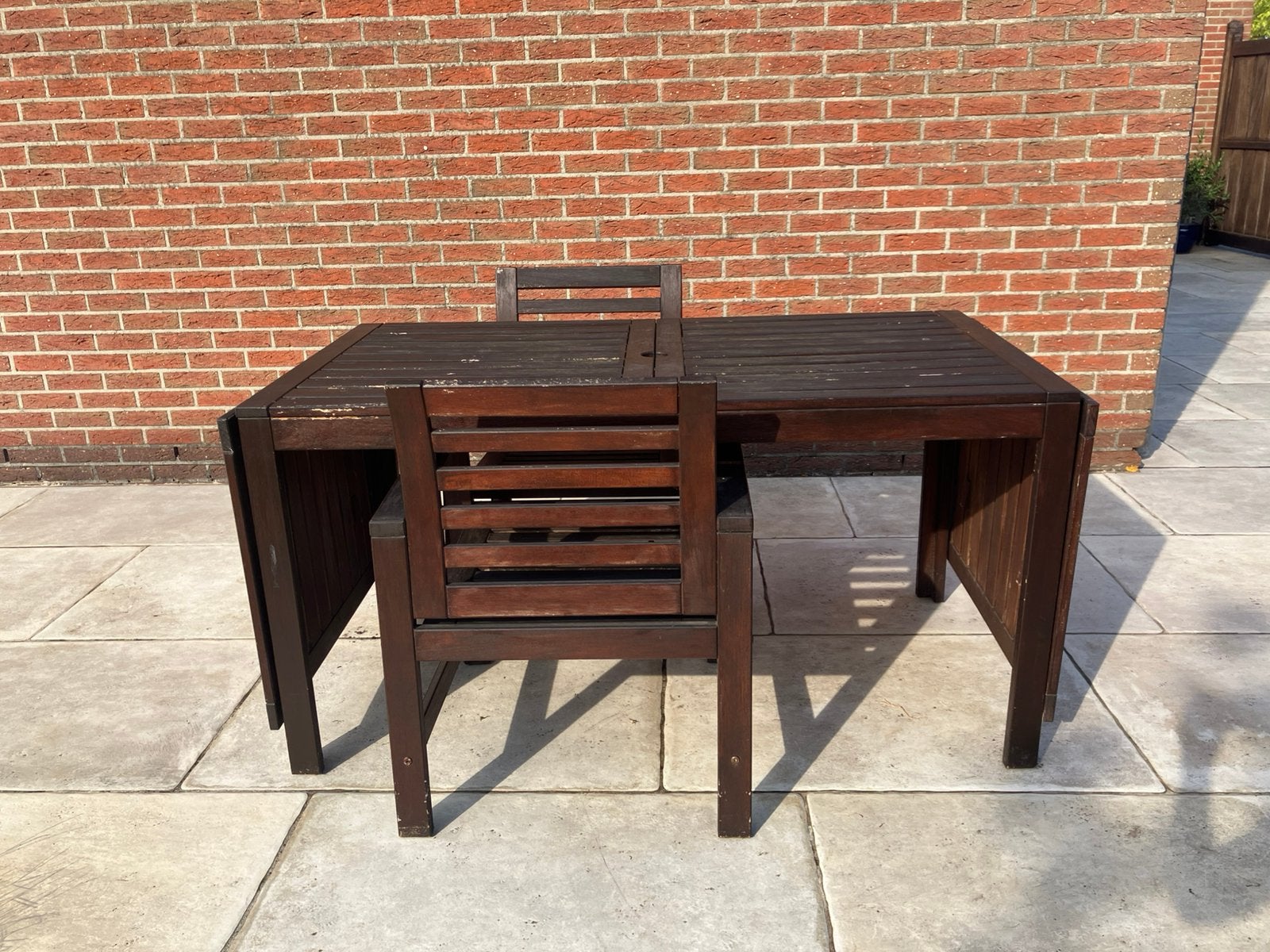 Tuintafel hout + 2 stoelen, Ophalen, Gebruikt, Rechthoekig, Hout