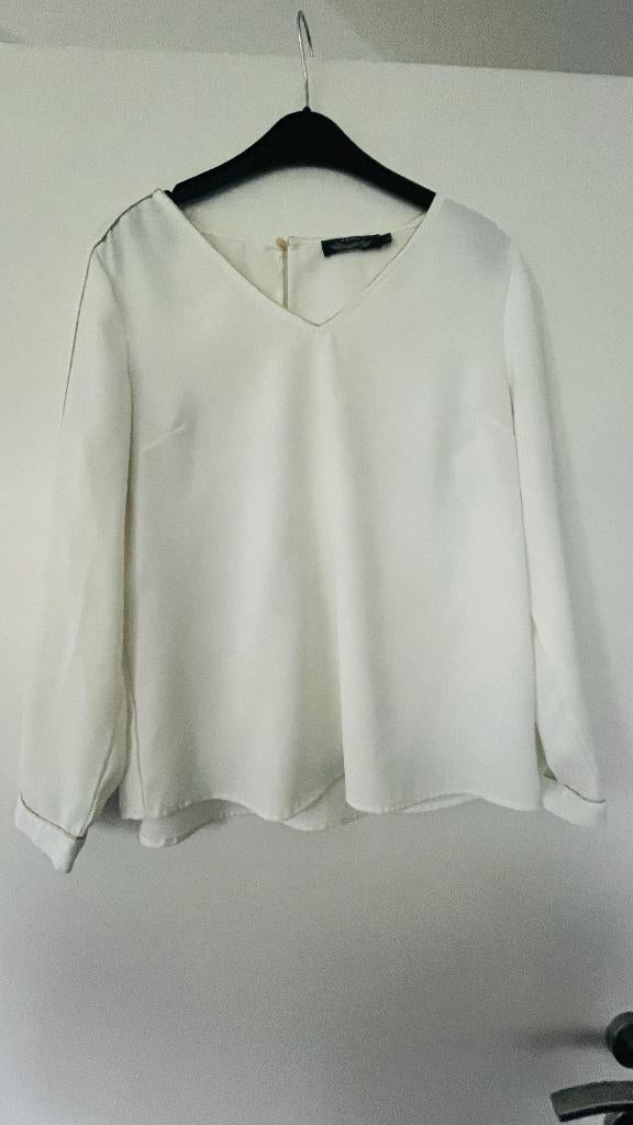 blouse écru col V doré-"It hippie"-T L peu portée, Kleding | Dames, Ophalen of Verzenden, Gedragen, Maat 42/44 (L), Wit