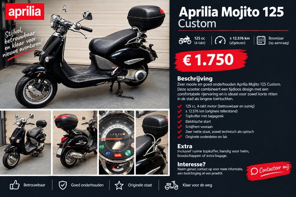 Aprilia Mojito 125 — Seulement 12 575 km, Scooter, Occasion, Permis Moto A1 minimum, Particulier