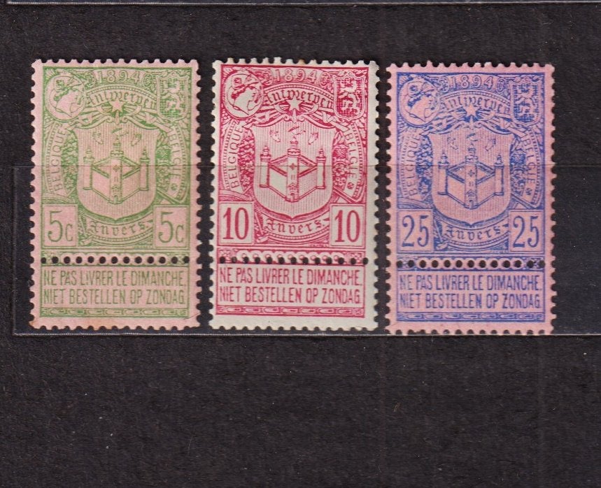 België 1894 OBP 68-70, Verzenden, Postfris, Spoor van plakker