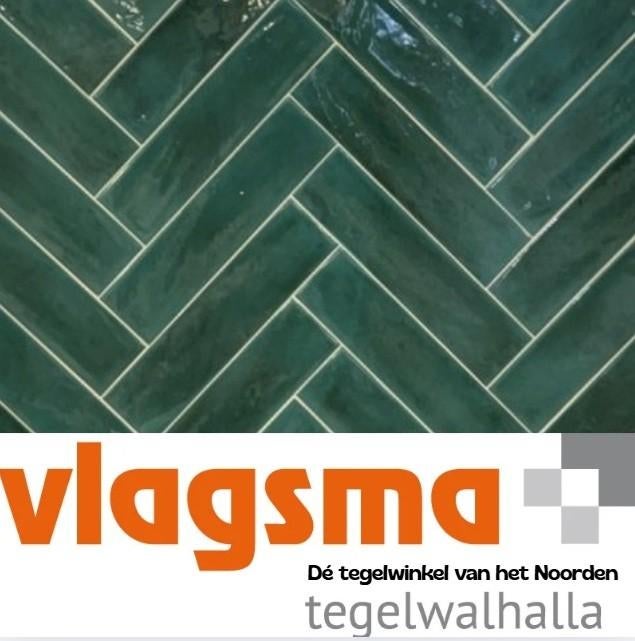 Groene handvormtegels opal emerald glans 7,5x30 cm, Verzenden, Nieuw, Minder dan 20 cm, 20 tot 40 cm