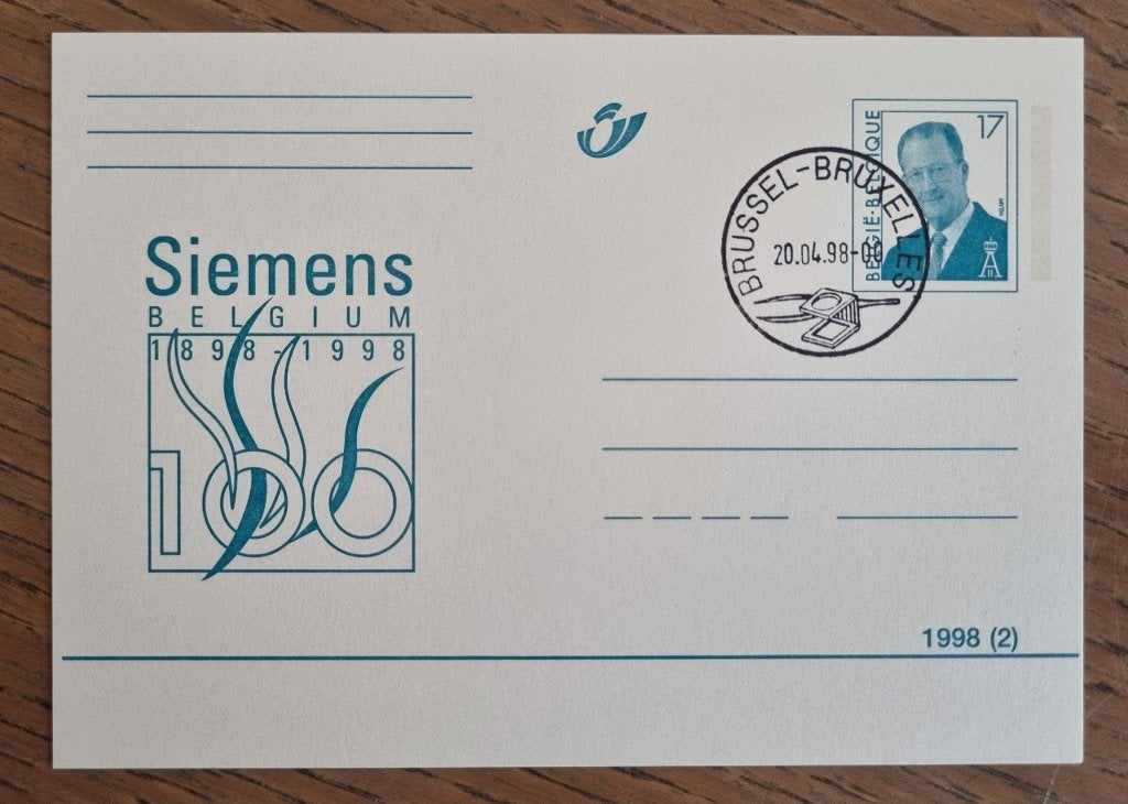 Briefkaart Carte Postale Siemens 1898 - 1998 BFR17,00, Verzamelen, Verzenden, 1980 tot heden, Ambachten of Beroep