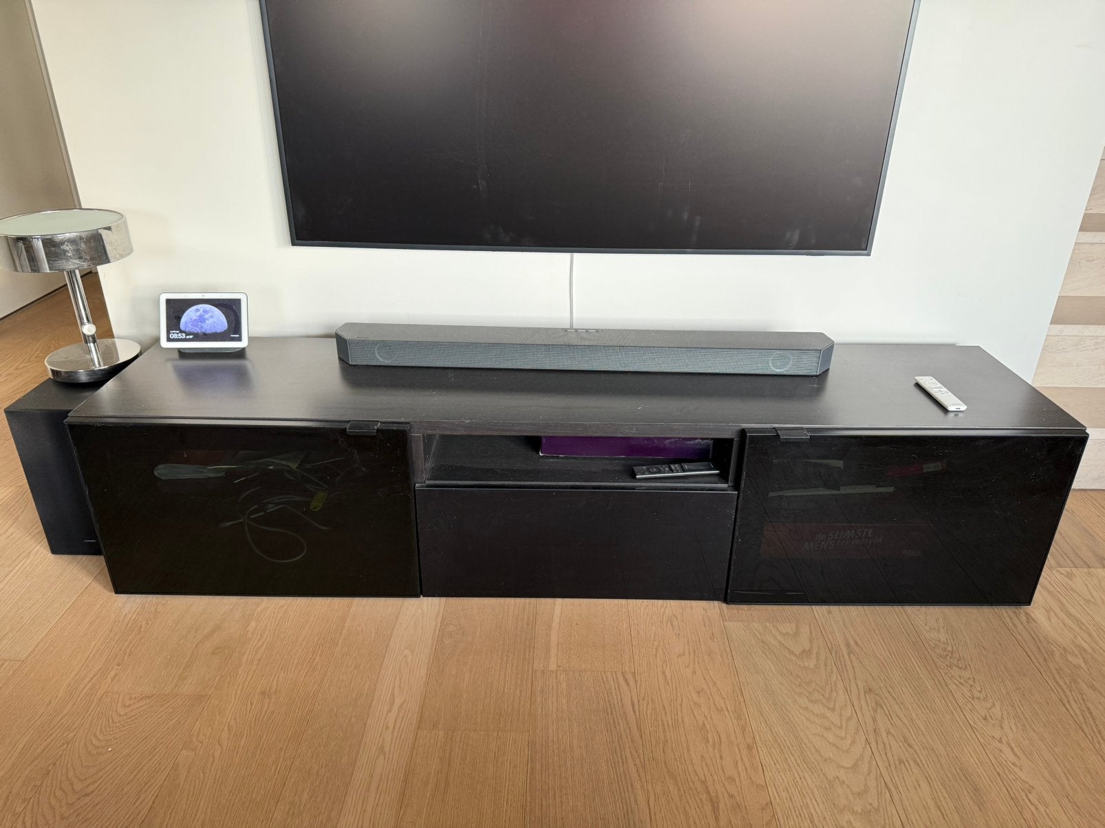 Modern zwart hoogglans tv-meubel - 180 cm breed, Ophalen, Zo goed als nieuw