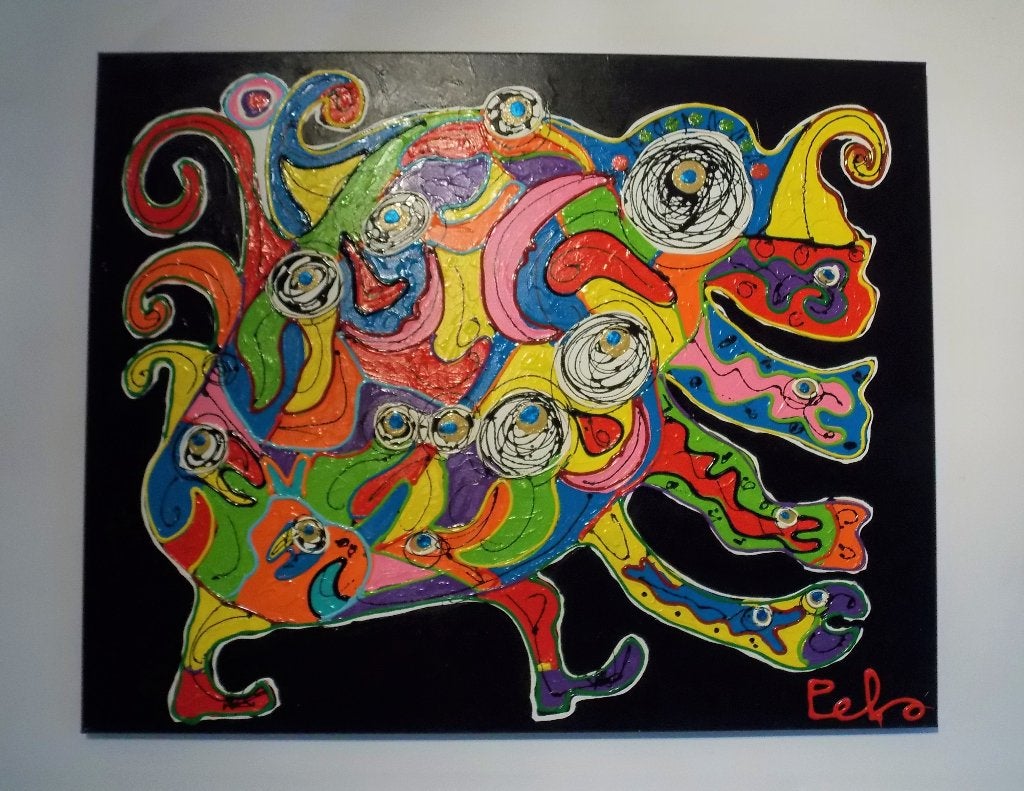 Modern abstract schilderij van Nederlands kunstenaar Peko, Antiquités & Art, Art | Peinture | Moderne, Enlèvement ou Envoi, Peinture acrylique