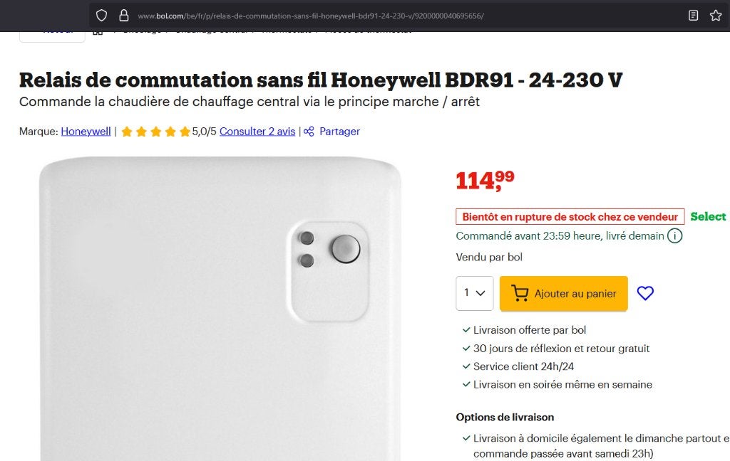 relais sans fil Honeywell BDR91, Bricolage & Construction, Enlèvement ou Envoi, Utilisé