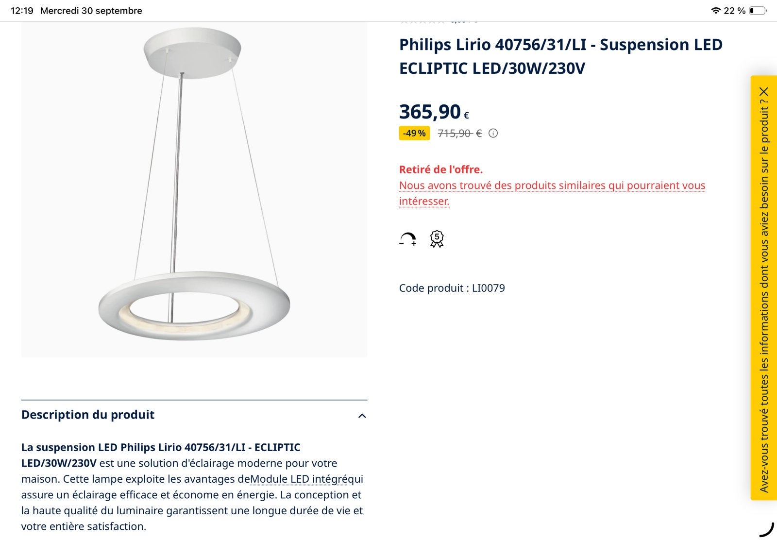 Suspension LED ECLIPTIC LED/30W/230V PHILIPS, Huis en Inrichting, Ophalen, Zo goed als nieuw