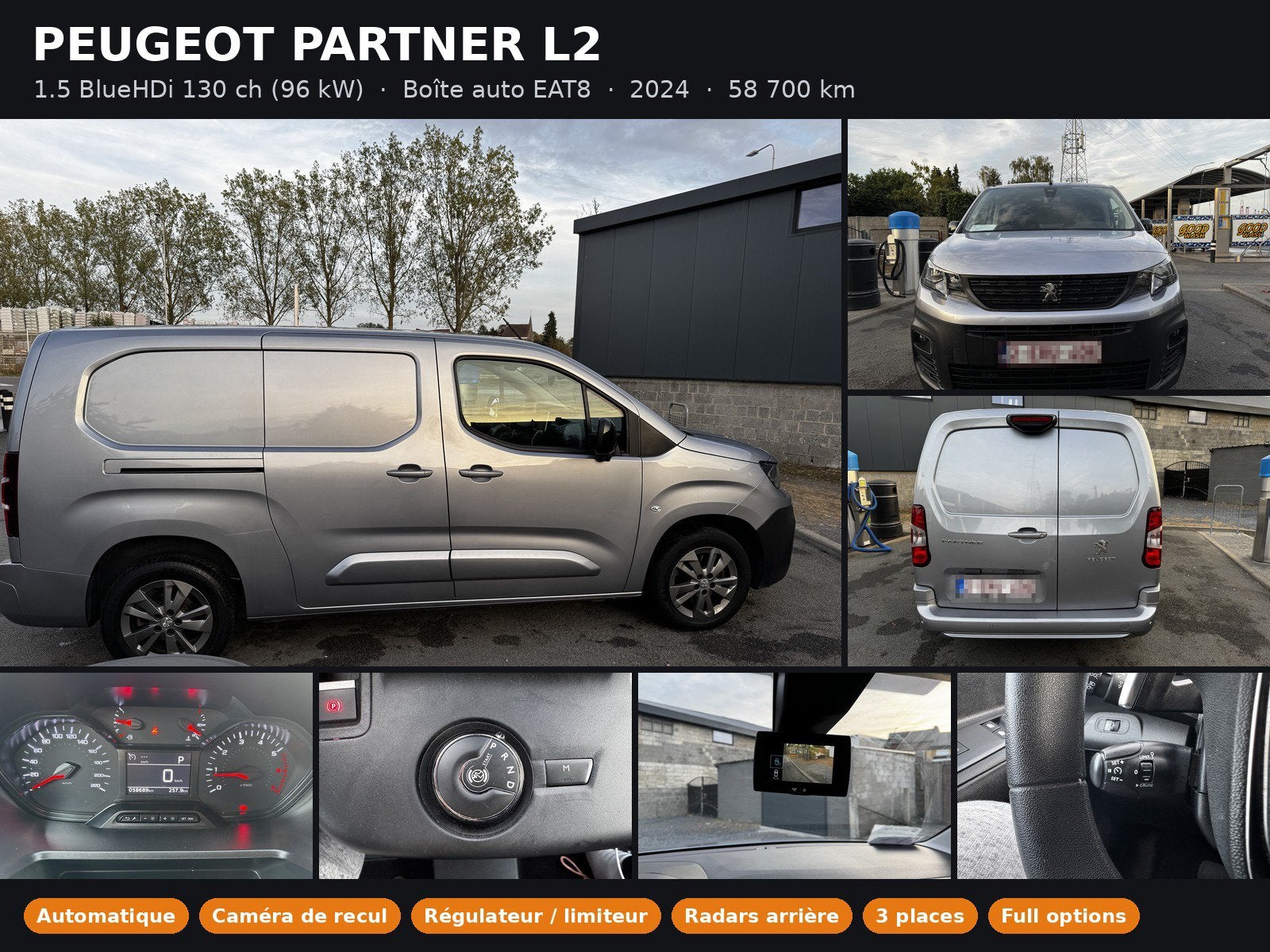 Peugeot Partner L2 1.5 BlueHDi130 3places Fulloptions58000km, Autos, Argent ou Gris, Achat, Entretenue par le concessionnaire
