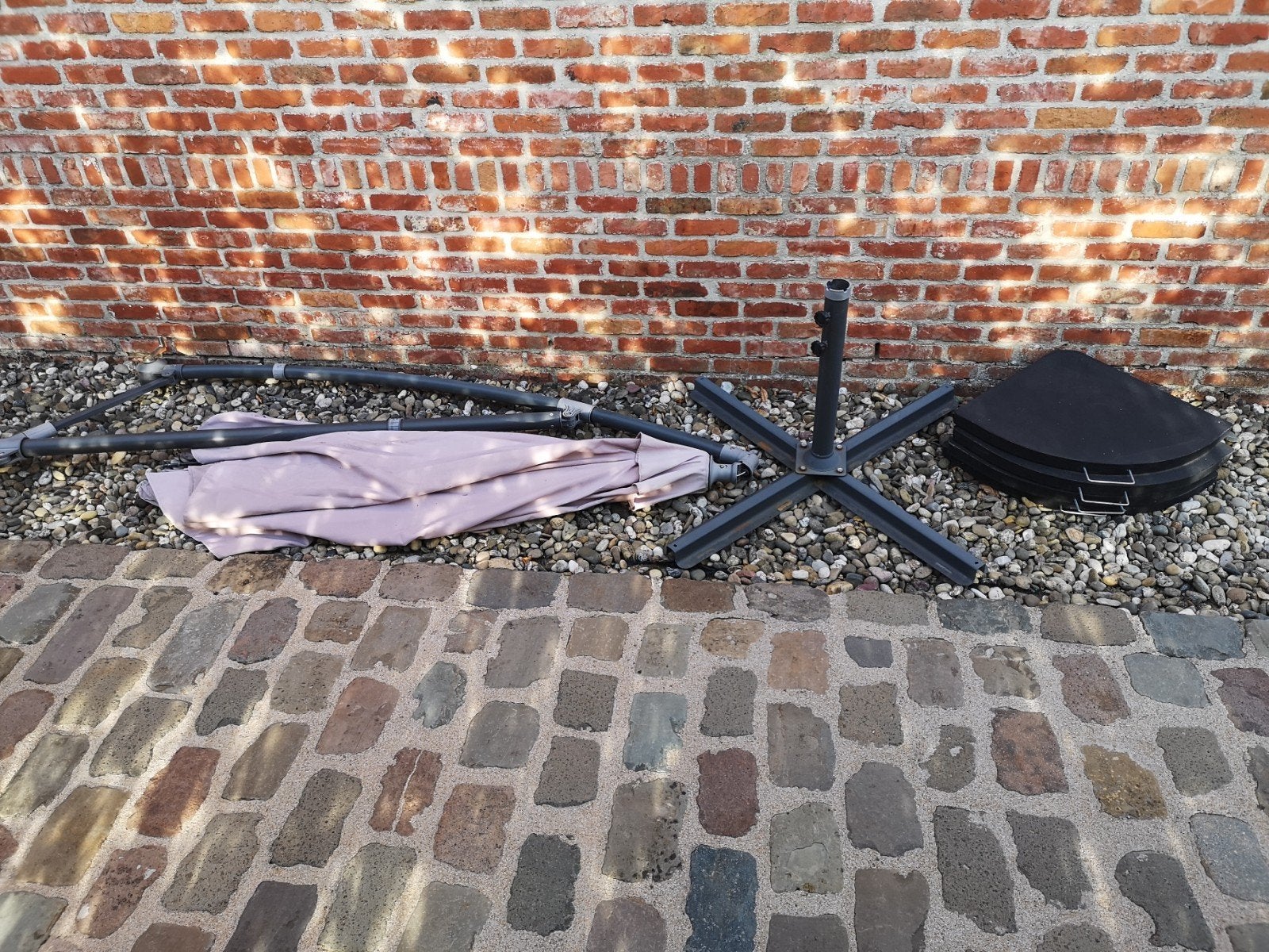 Parasol + voet, Tuin en Terras, Ophalen