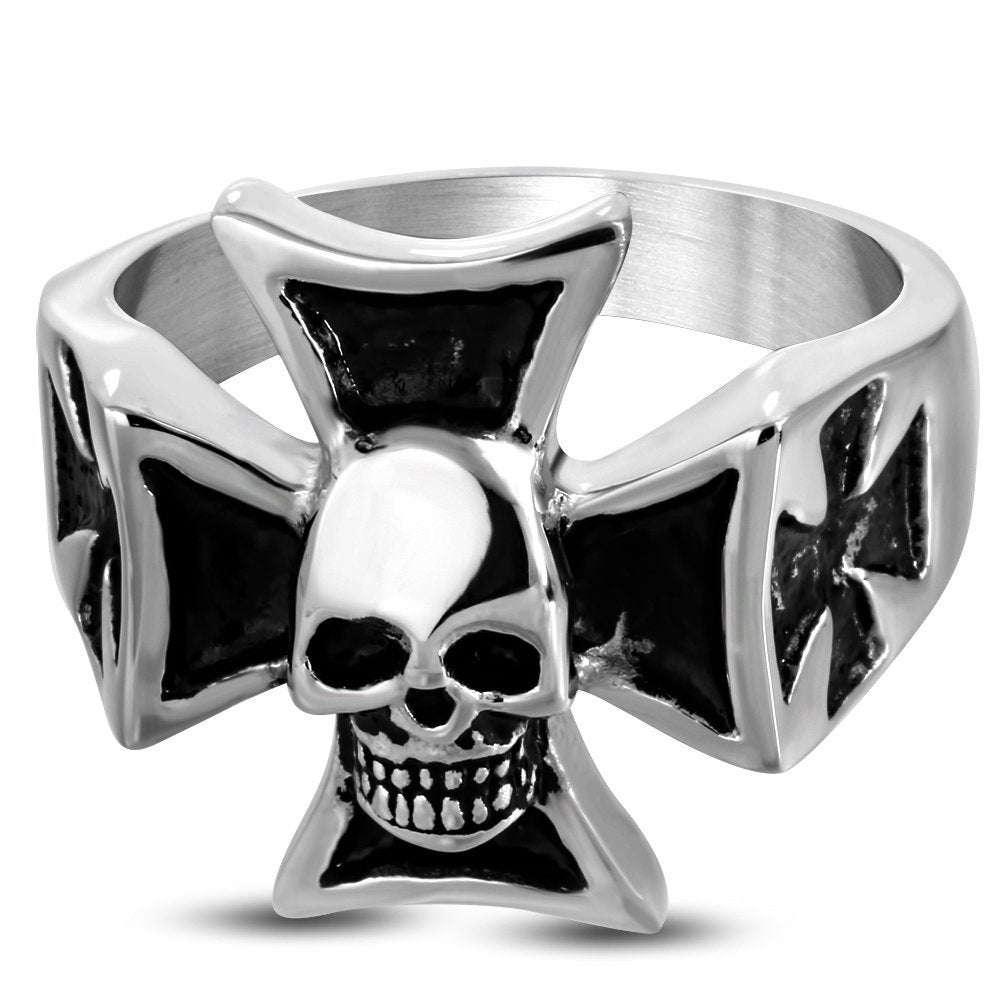 Bague pour homme croix de Malte avec crâne acier inoxydable, Bijoux, Sacs & Beauté, Enlèvement ou Envoi, Neuf, Fer ou Acier, Homme