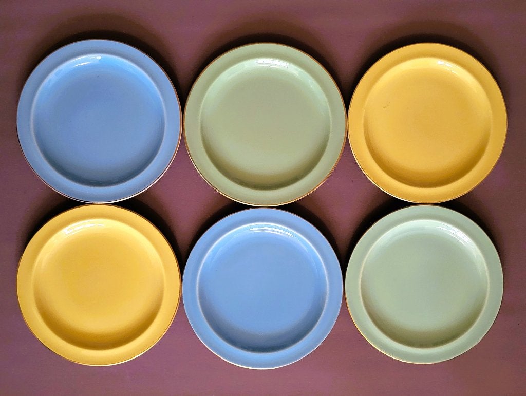 ✔️6 Boch Keralux Pastel Vintage borden 60', Verzenden