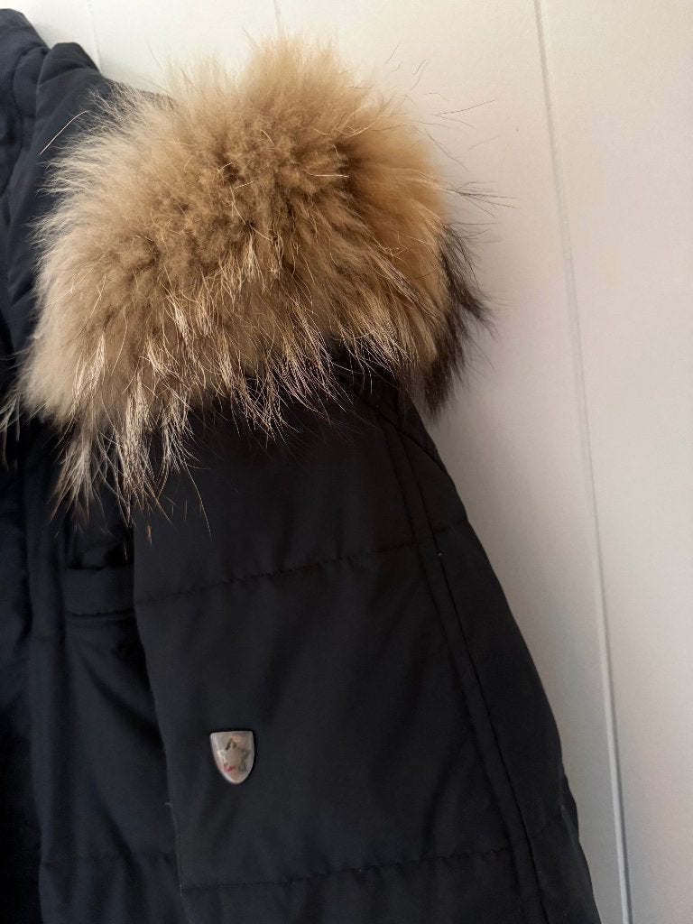 Fortezza Biccari luxe herenwinterjas met echte bontkraag, Ophalen, Blauw, Maat 56/58 (XL), Zo goed als nieuw