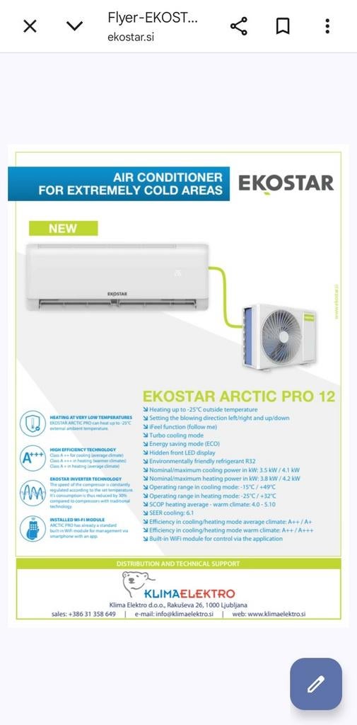 Airco Split-unit Ekostar Arctic Pro – Koelen en verwarmen, Enlèvement, Neuf