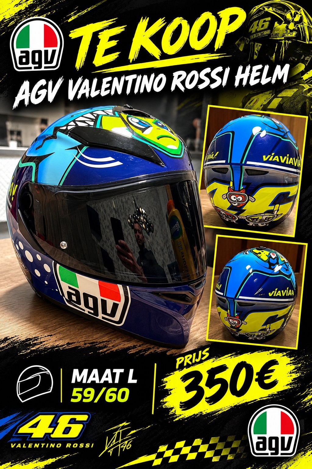 Agv valentino Rossi helm maat L 59/60 Yamaha, Ophalen of Verzenden, L, AGV