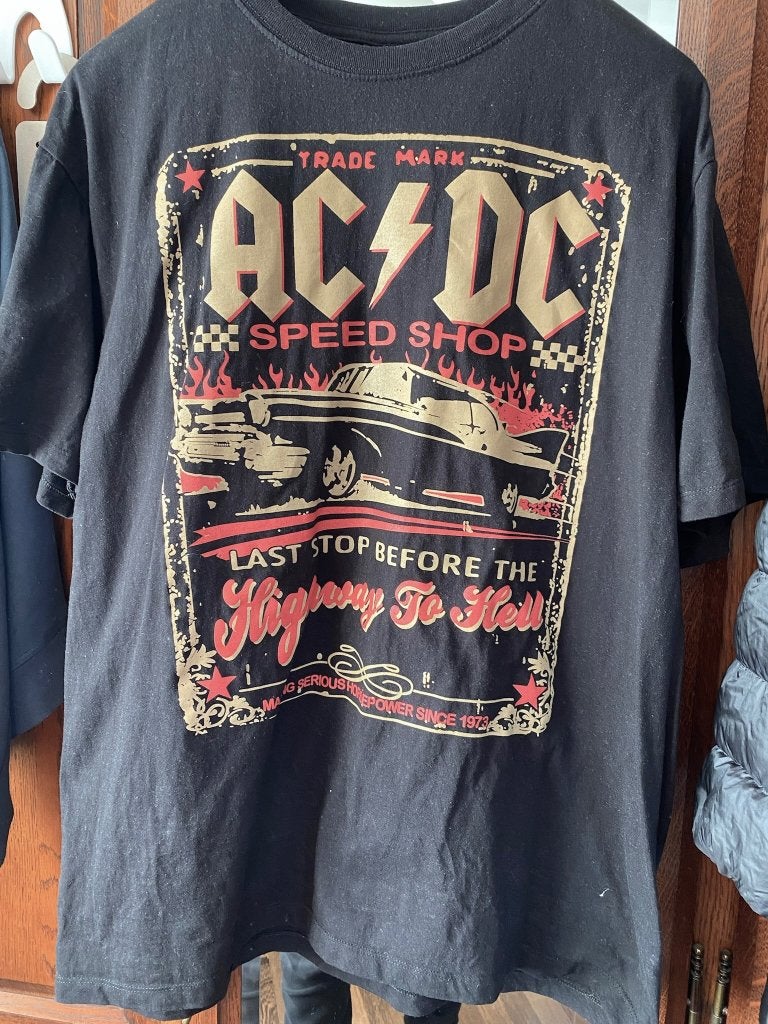Uniek AC/DC t-shirt XL, Blauw, Rock Yeah, Maat 56/58 (XL), Ophalen of Verzenden