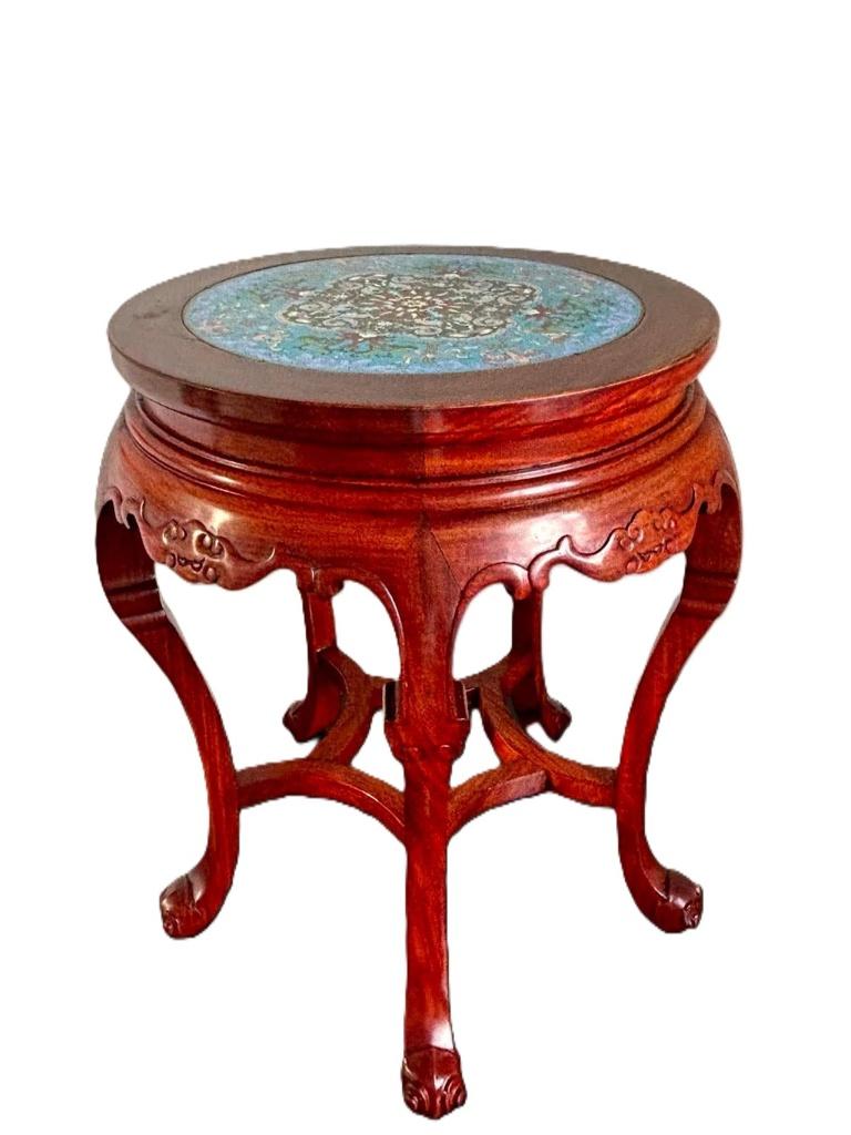 Chinese bijzettafel/sokkel met cloisonne plaat., Ophalen of Verzenden