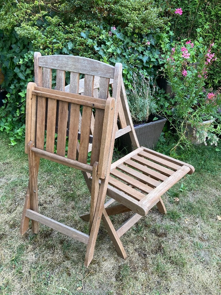 Lot de 2 chaises pliables en bois exotique pour extérieur, Enlèvement, Utilisé, Bois, Pliant