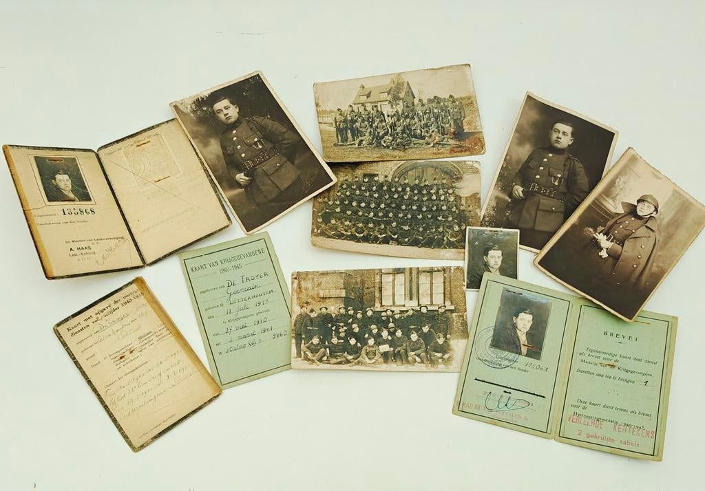 WO2 Belgische soldaat documenten krijgsgevangene fotos 1940, Verzamelen, Ophalen of Verzenden