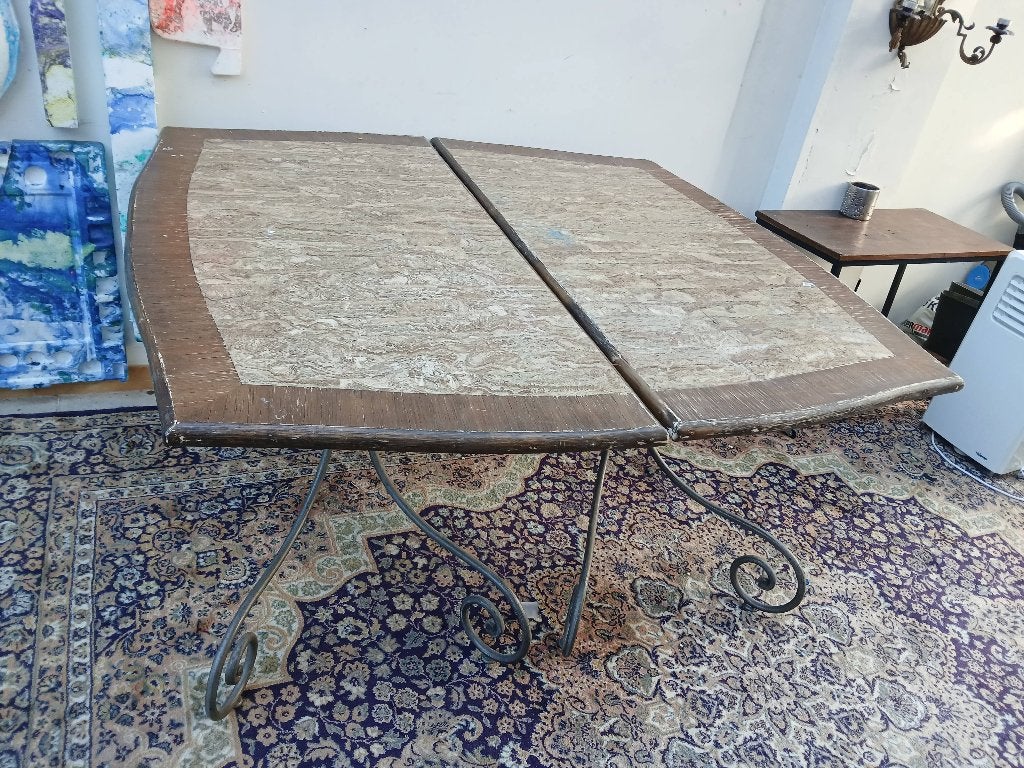 Vintage tafel van hout en travertijn, Ophalen