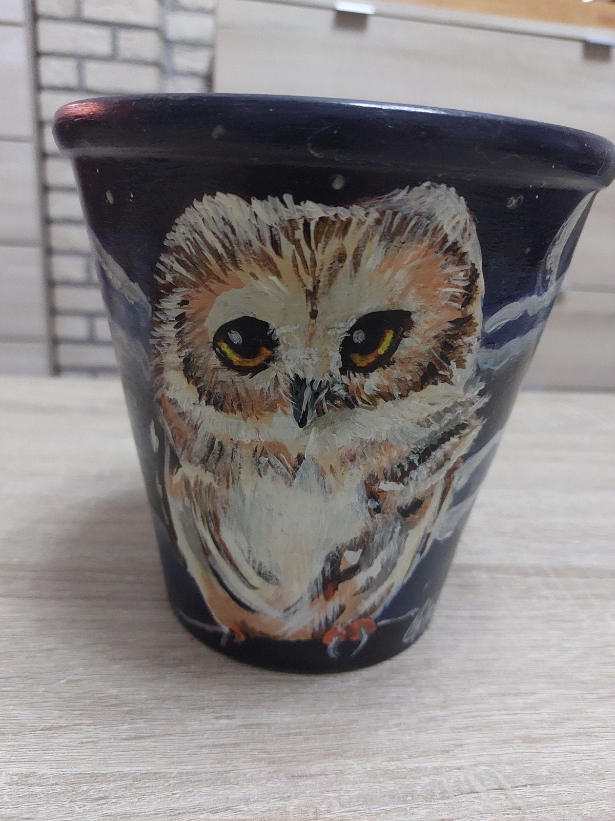 Pot de fleurs hibou en terre cuite peint à la main, Enlèvement ou Envoi, Comme neuf, Intérieur