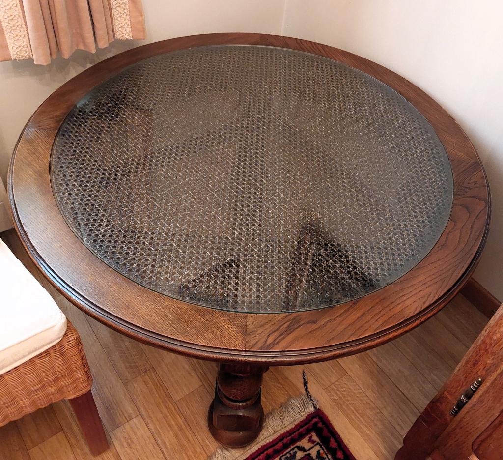 Salontafel massief eik met riet en glas, Ophalen