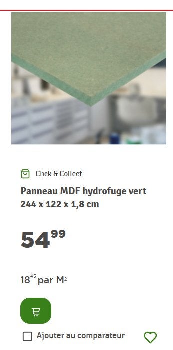 Panneaux MDF hydrofuge vert, Bricolage & Construction, Enlèvement, Neuf, Bois, Moins de 20 mm
