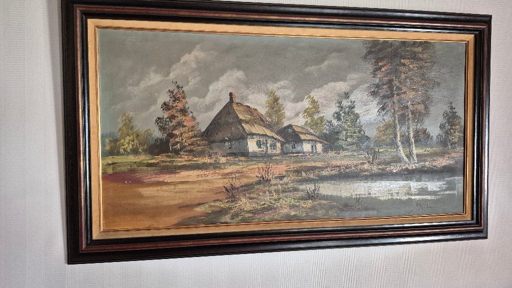 Olieverf schilderij, Antiek en Kunst, Kunst | Schilderijen | Klassiek, Landschap, Realistisch, Olieverf, Doek, Gesigneerd, Ophalen