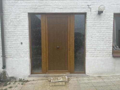 Deur met ramen, glas met patroon, Ophalen, Gebruikt, 120 cm of meer, 215 cm of meer