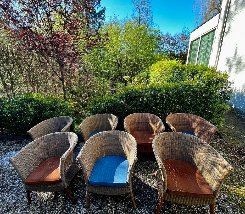 !!! Uniek Lloyd loom set v 7 rieten zeteltjes, Ophalen, Gebruikt, Minder dan 75 cm, Riet of Rotan