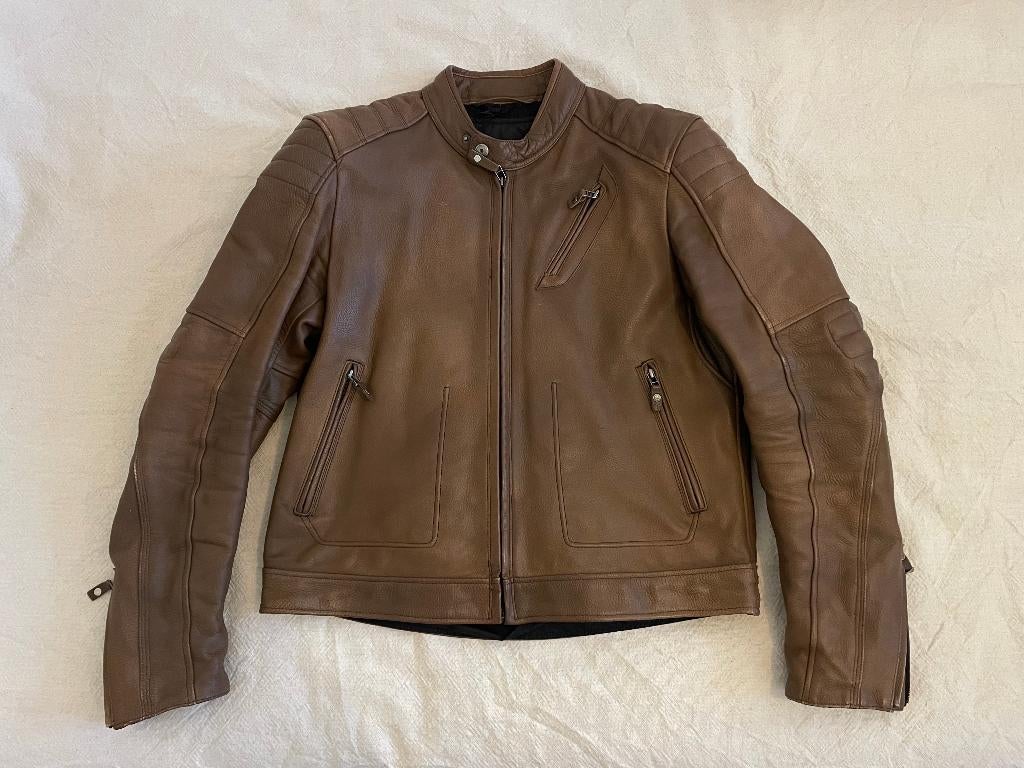 Bruine leren motorjas - Rev it (maat 56), Motoren, Kleding | Motorkleding, Broek | leer, Heren, Tweedehands, Ophalen