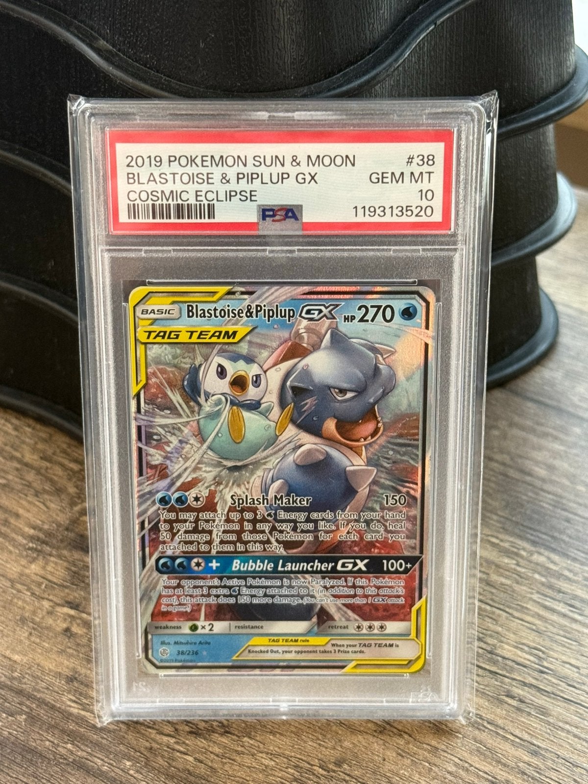 Pokemon | Blastoise Piplup gx38 PSA 10 tag team ✅✅, Ophalen of Verzenden, Zo goed als nieuw, Booster